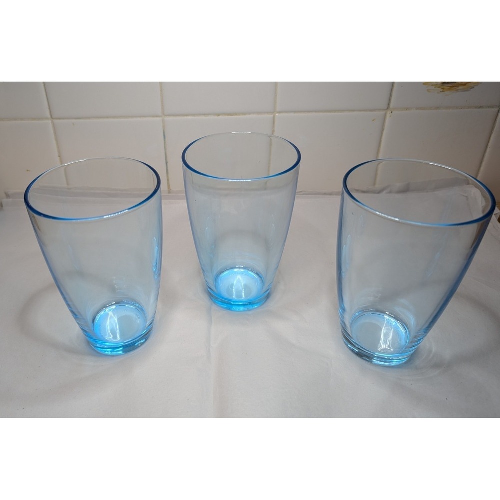 3 Bormioli Rocco Light Blue Drinking Glasses Round 14 Oz Mid Century Modern